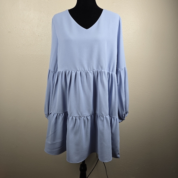 Unbranded Dresses & Skirts - Blue Tiered Babydoll Long Sleeve Dress – Size L – 100% Polyester